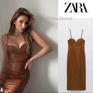 ZARA | NWT CARAMEL FAUX LEATHER Dress